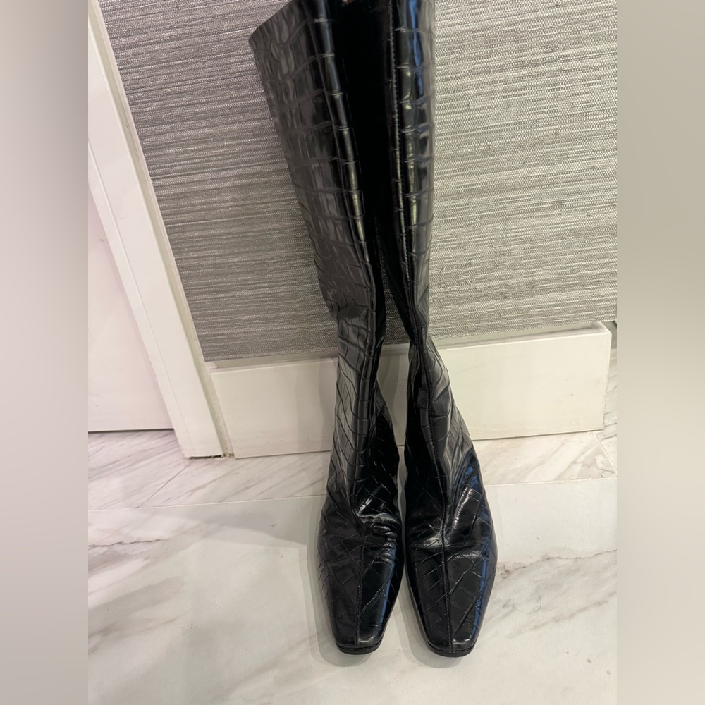 Toteme Wide Shaft Croc-embossed leather boots - size 41